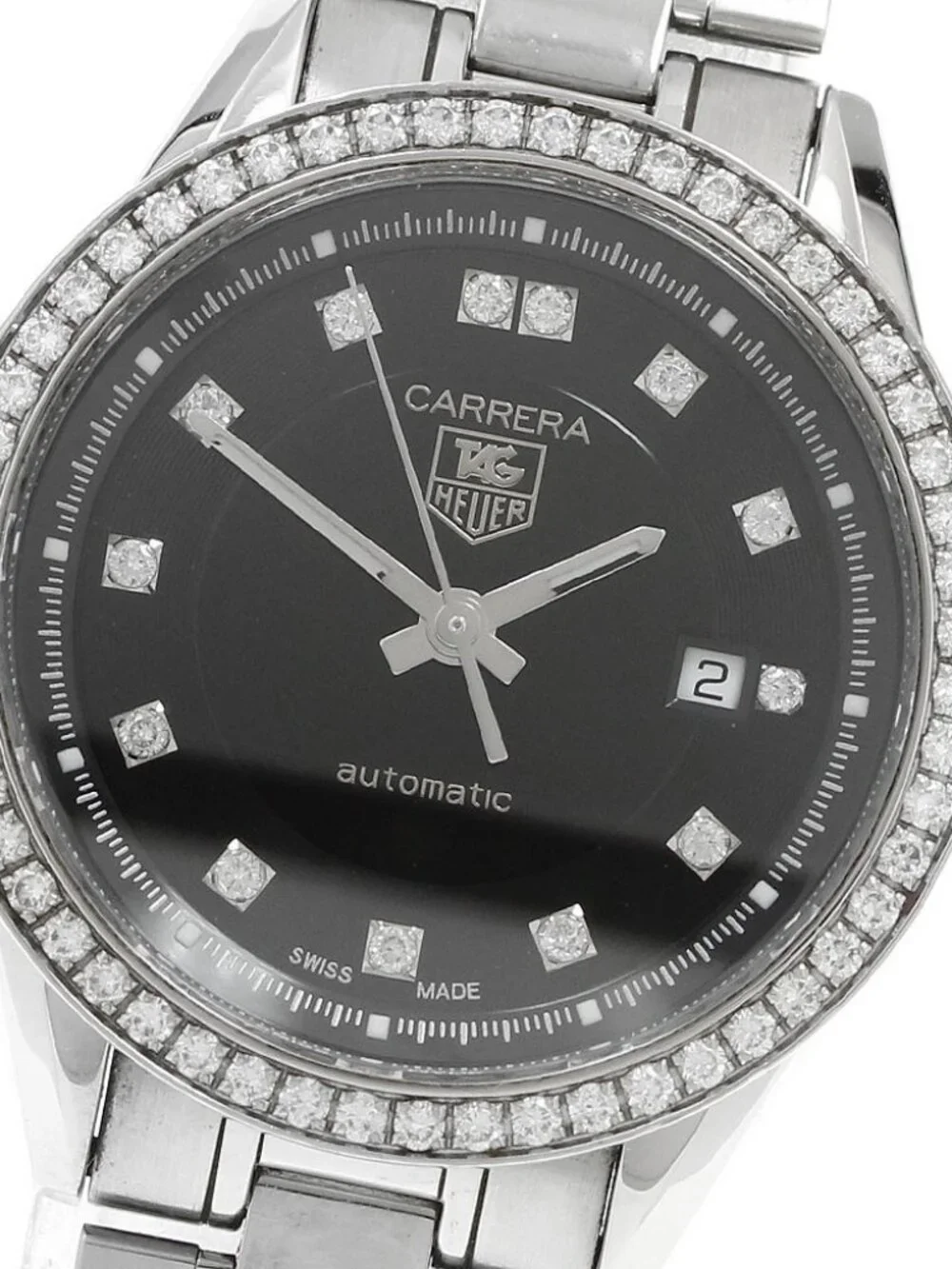 TAG HEUER Carrera WV2412 diamond bezel date black Dial Automatic Ladies_973212